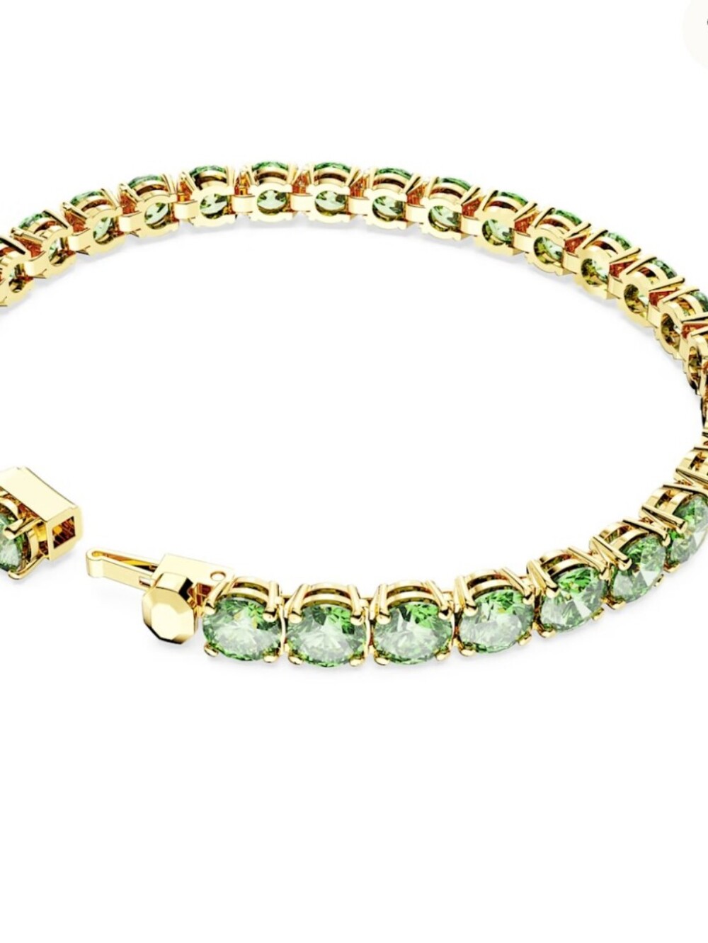 Swarovski Matrix Tennis BraceletRound Cut, Green, 18K Gold Finish - Picture 10 of 12